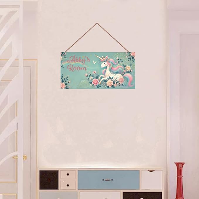 Personalized Signs Magic Rainbow Unicorn Sign Vintage Retro Wall Art Decoration Exquisite Decorative Signs Custom Name for Kids Room Wall Art Decor Nursery Decor For Kids Bedroom