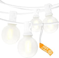 SUNSGNE 25Ft G40 LED Outdoor White String Lights with 27 White Frosted Shatterproof Globe Bulbs (2 Spare), Outdoor Hanging Lights for Room Café Bistro Pergola Tents, 25 Pack, White Wire