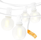 SUNSGNE 25Ft G40 LED Outdoor White String Lights with 27 White Frosted Shatterproof Globe Bulbs (2 Spare), Outdoor Hanging Lights for Room Café Bistro Pergola Tents, 25 Pack, White Wire