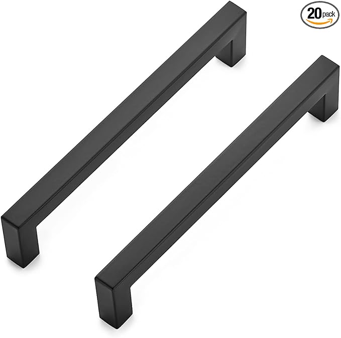 Ravinte 20 Pack Square Cabinet Handles, Matte Black Cabinet Pulls and Drawer Pulls, 6-1/4 Inch, Kitchen Hardware