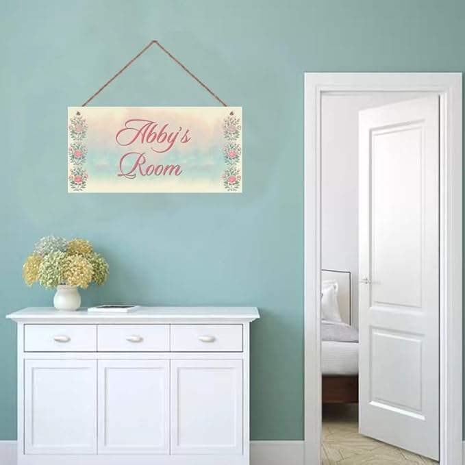Personalized Sign Girls Bedroom Pretty Flowers Personalized Name Door Sign Wall Art Décor Wood Plaque Sign Wall Decor