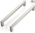 JOY DECOR 12 Pack Cabinet Handles, Brushed Nickel Cabinet Pulls, 7-1/2 Inch Kitchen Closet Handles Square Drawer Pulls Stainless Steel Drawer Hardware, 192mm Hole Centers