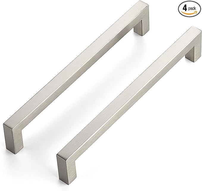 JOY DECOR 4 Pack Cabinet Handles, Brushed Nickel Cabinet Pulls, 7-1/2 Inch Kitchen Closet Handles Square Drawer Pulls Stainless Steel Drawer Hardware, 192mm Hole Centers