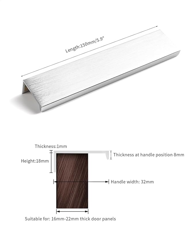 5 Pack 6 inch self Adhesive Cabinet pulls Silvery Cabinet Finger pulls Stick on Handles Cabinet Adhesive Drawer pulls Concealed Edge Seam Handles Flat