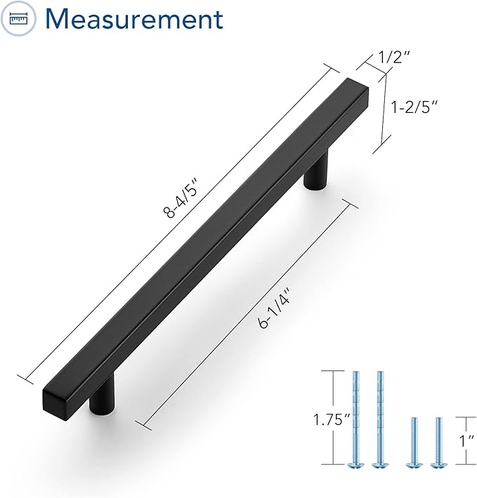 Ravinte Black Cabinet Handles 5 Pack 6-3/10 inch Matte Black Square Cabinet Pulls Kitchen Hardware 8-4/5 inch Overall Length Kitchen Drawer Pulls