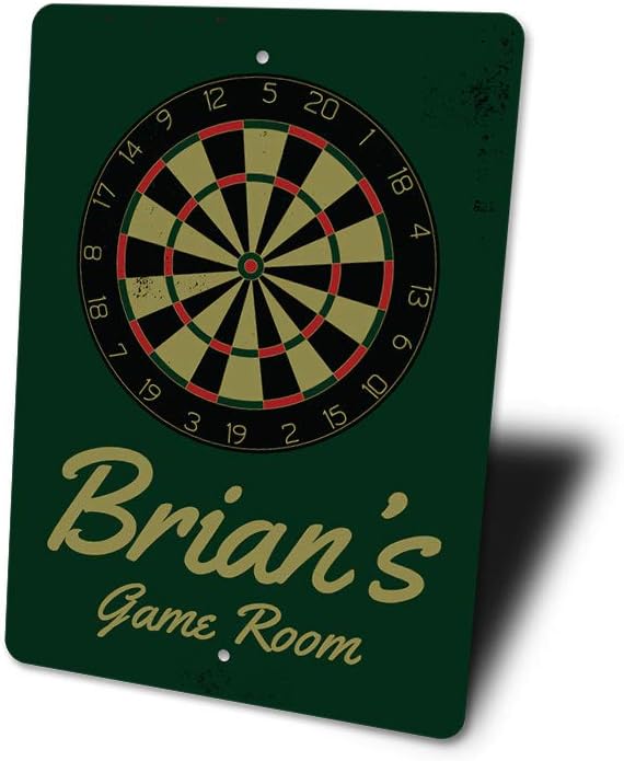 Brian's Game Room Personalized Name Aluminum Metal Sign for Man Cave Wall Decor Entertainment Space Hanging Plaque with Pre-Drilled Holes 12x18 Inch