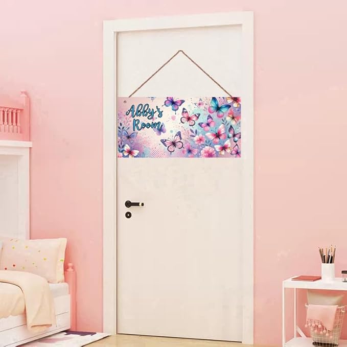 Personalized Name's Pretty Colorful Butterflies Nursery Kid's Children's Girls Bedroom Door Sign Wood Plaque Sign Butterfly Wall Decor Wall Art Decor Decorative Plate