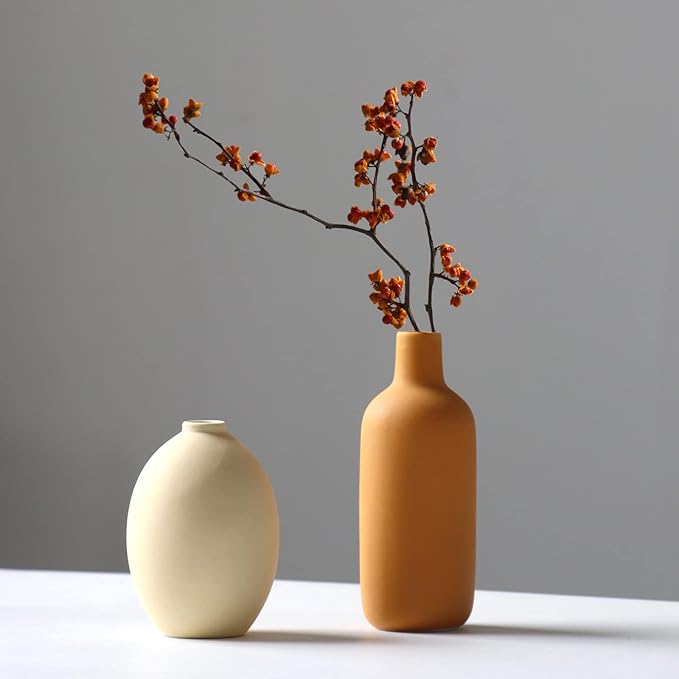 Abbittar Ceramic Vase Set of 3, Minimalist Flower Vase for Rustic, Modern Farmhouse, Living Room, Shelf, Table, Bookshelf, Mantel and Entryway Decor - Multicolor