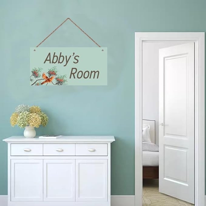 Personalized Sign Birds Wooden Sign For Kids Room Boys Bedroom Door Decor,Custom Name Flowers Wall Art Decor Decorative Plate for Nursery Little Man Cave