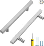 Ravinte Brushed Nickel Cabinet Handles 5 Pack 5 inch Satin Nickel Square Cabinet Pulls Silver Hardware for Kitchen Cabinets Modern Cabinet Pulls 7-3/8 inch Overall Length Stainless Steel Drawer Pulls