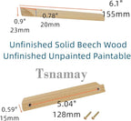 2Pcs Unfinished Wood Solid Furniture Pulls Handles,Unfinished Unpainted Paintable Wooden Handles Cupboard Closet Drawer Handle Pull,Length 6.1",Hole Dis.5.04"