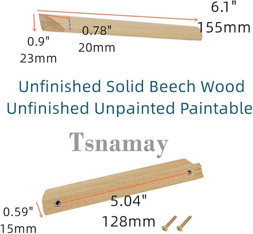 6Pcs Unfinished Wood Solid Furniture Pulls Handles,Unfinished Unpainted Paintable Wooden Handles Cupboard Closet Drawer Handle Pull,Length 6.1",Hole Dis.5.04"