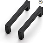 JOY DECOR 50 Pack Cabinet Handles, Black Cabinet Pulls, 3-3/4 Inch Kitchen Closet Handles Square Drawer Pulls Stainless Steel Drawer Hardware, 96mm Hole Centers