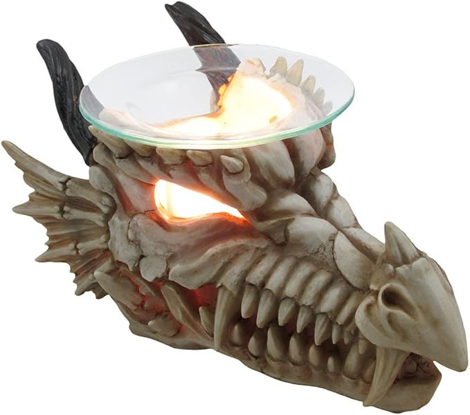 Decorative Snarling Magical Dragon Skull Electric Oil Warmer or Tart Burner for Aromatherapy Essential Scented Oils in Mythical and Medieval Home Decor Lights Halloween Decorations & Gothic Gifts