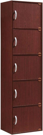 Hodedah 5-Shelf, 5-Door Bookcase in Mahogany