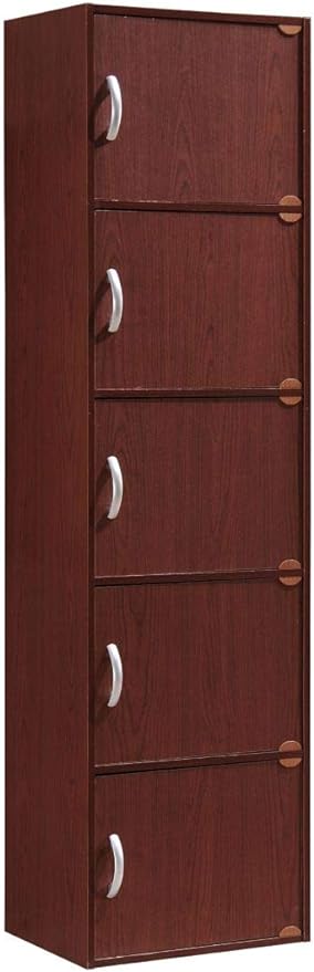 Hodedah 5-Shelf, 5-Door Bookcase in Mahogany