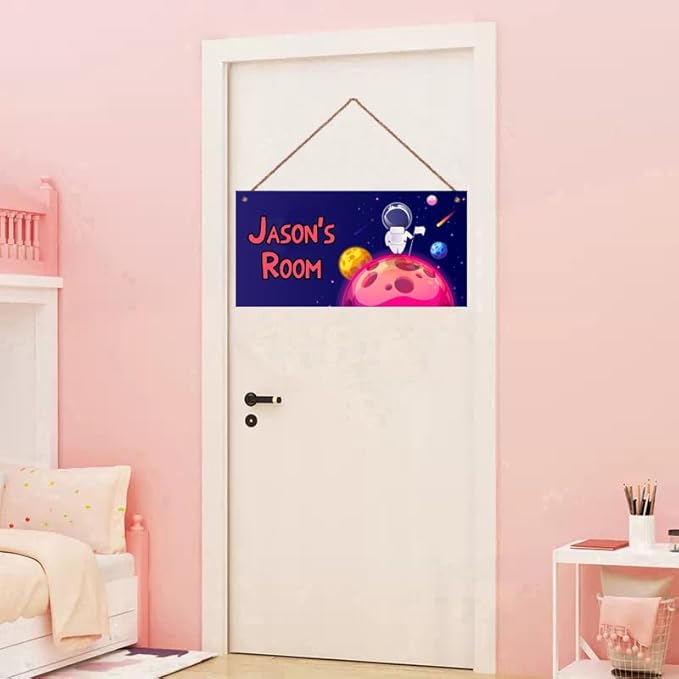 Personalized Universe Sign Aerospace Stars Themed For Kids Room Door Art Decor For Little Man Cave,Custom Name Astronaut Wall Decor Decorative Plate for Boys Girls Bedroom