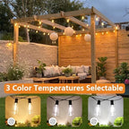 Brightever 3 Color in 1 LED Outdoor String Lights with Remote, 100FT Edison Hanging String Lights for Outside Dimmable, Outdoor Lighting for Patio Café Bistro with 52 ST38 LED Bulbs, 2700K/4000K/5000K
