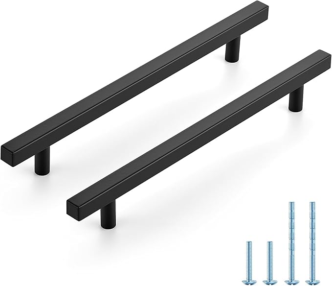 JOY DECOR 45 Pack 7-1/2 Inch Matte Black Square Cabinet Handles Stainless Steel Cabinet Hardware Pulls for Kitchen and Drawers with 10 Inch Overall Length