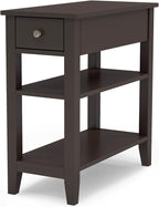 ChooChoo Side Table Living Room, Narrow End Table with Drawer and Shelf, 3-Tier Sofa End Table for Small Space, Espresso