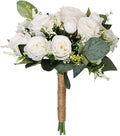 Artificial White Rose Wedding Bouquet - Faux Bride & Bridesmaid Bouquet for Wedding Decor