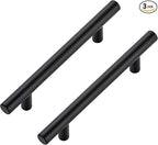 JOY DECOR 3 Pack Cabinet Handles, Black Cabinet Pulls, 4 in Hole Center Kitchen Hardware, Stainless Steel T Bar Handles for Dresser Drawers