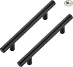 JOY DECOR 60 Pack Cabinet Handles, Black Cabinet Pulls, 4 in Hole Center Kitchen Hardware, Stainless Steel T Bar Handles for Dresser Drawers