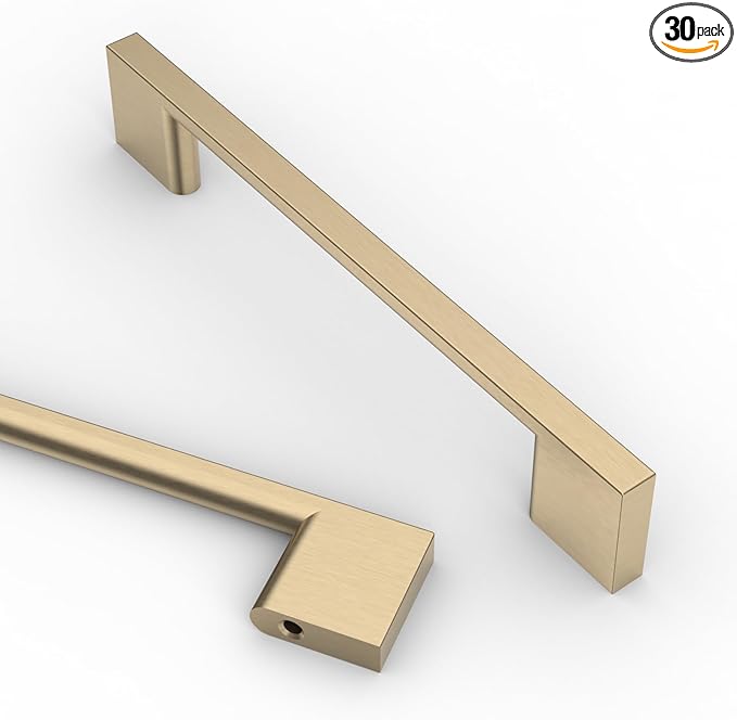 Asidrama 30 Pack 5 Inch(128mm) Brushed Brass Kitchen Cabinet Handles, Cabinet Pulls Kitchen Cabinet Hardware for Cupboard Drawer Pulls