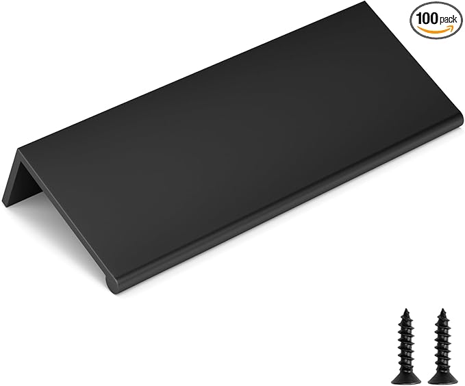 goldenwarm 100 Pack Black Finger Edge Pulls Drawer Finger Pulls Matte Black Kitchen Hardware Handles Bedroom Dresser Drawers,3in Hole Center