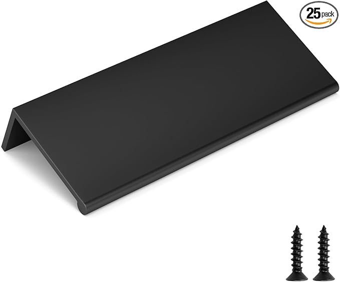 goldenwarm 25 Pack Black Finger Edge Pulls Drawer Finger Pulls Matte Black Kitchen Hardware Handles Bedroom Dresser Drawers,3in Hole Center