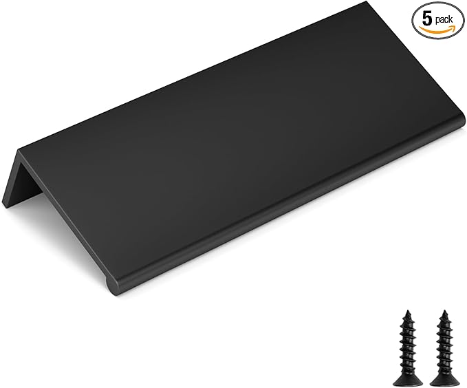 goldenwarm 5 Pack Black Finger Edge Pulls Drawer Finger Pulls Matte Black Kitchen Hardware Handles Bedroom Dresser Drawers,3in Hole Center