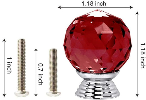 12 Pcs 30mm Round Shape Crystal Glass Cabinet Knobs with Screws Drawer Knob Pull Handle Used for Kitchen, Dresser, Door, Cupboard(Red)