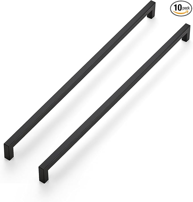 JOY DECOR 10 Pack Cabinet Handles, Black Cabinet Pulls, 18 Inch Kitchen Closet Handles Square Drawer Pulls Stainless Steel Drawer Hardware, 458mm Hole Centers