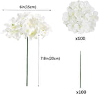 Artificial Flowers Silk Hydrangea Heads with Stems Fake Flowers for Wedding Home Party Shop Baby Shower Decor (White)