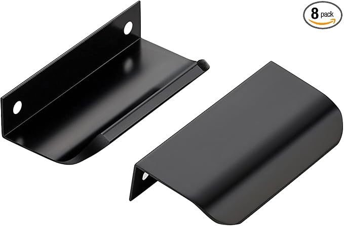 Ravinte Hardware 8 Pack Black Cabinet Handles, 3.15 Inch (80mm) Finger Edge Pulls, 2-1/2 Inch Hole Center, Finger Pulls for Cabinets