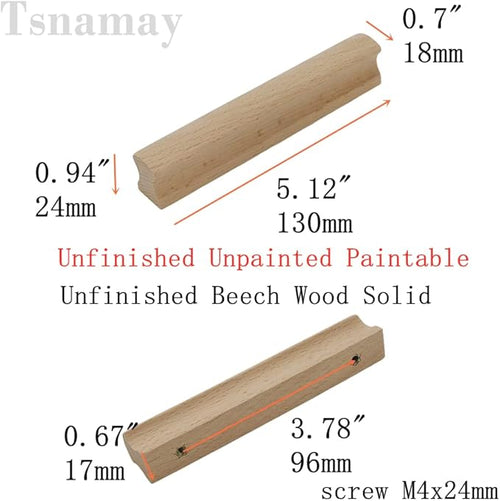 6Pcs Unfinished Beech Wood Solid Furniture Pulls Handles,Unpainted Paintable Wooden Handles Cupboard Closet Drawer Handle Pull,L5.12,HD 3.78"