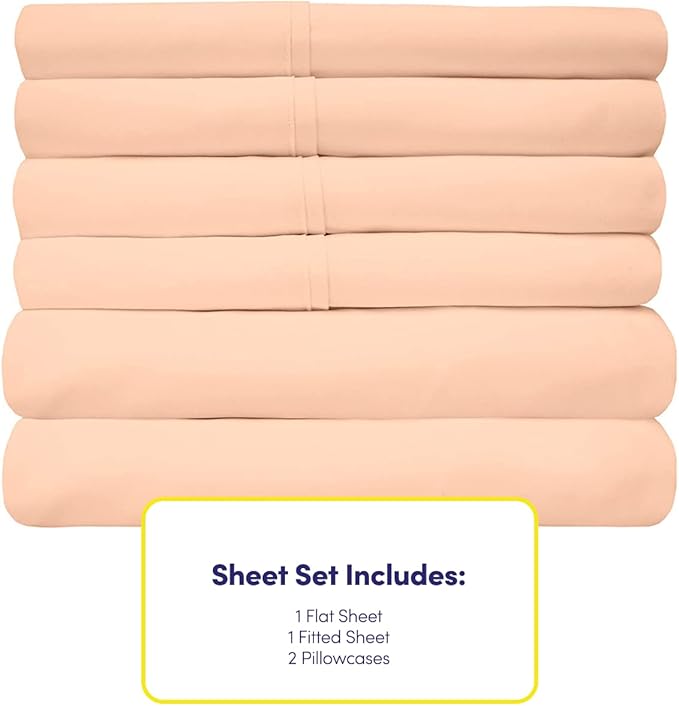 6 Piece Bed Sheet Set, Twin, Peach