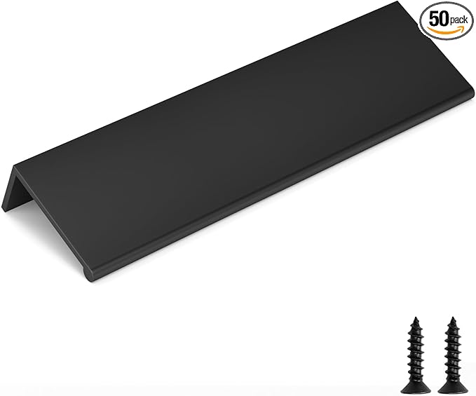 goldenwarm 50 Pack Black Finger Edge Pulls Drawer Finger Pulls Matte Black Kitchen Hardware Handles Bedroom Dresser Drawers,5in Hole Center