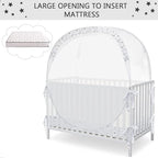 Baby Pop Up Crib Tent, Crib Net to Keep Baby from Climbing Out, Crib Canopy Cover Against Falling and Bites, Strong Frame & Soft Breathable Mesh, White+stars