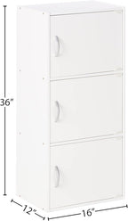 Hodedah Heavy Duty Engineered Wooden 3 Door Enclosed Multipurpose Storage Cabinet with Included Hardware for Easy Assembly, White