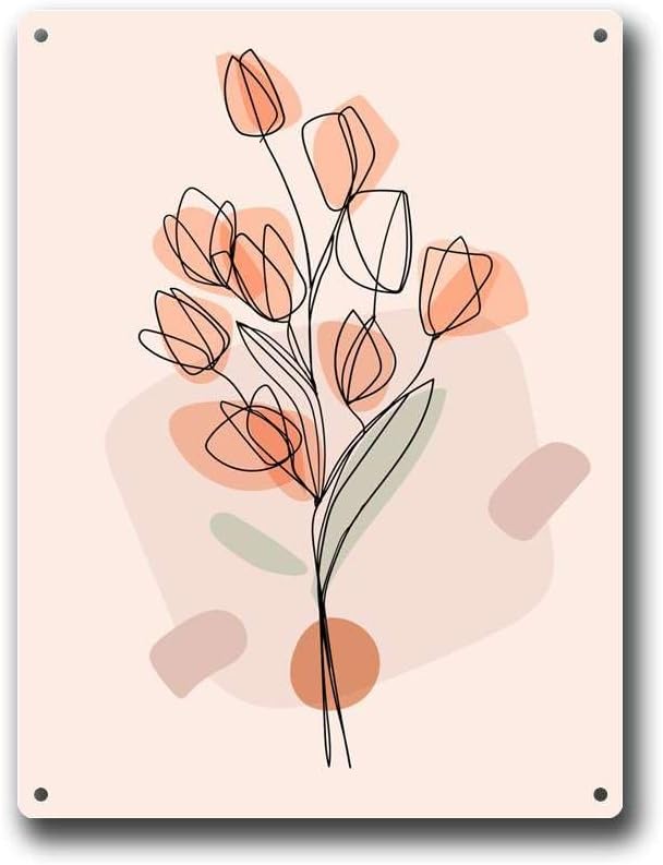 Metal Signs Abstract Floral Line Art Poster Metal Signs 12x16inch Tin Sign