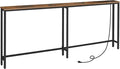 HOOBRO 78.7" Narrow Console Table with Charging Station, 5.9" Sofa Table with 2 Power Outlets and USB Ports, Long Entryway Tables Behind Couch Table, for Hallway, Living Room, Rustic Brown BF205UXG01