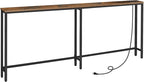 HOOBRO 78.7" Narrow Console Table with Charging Station, 5.9" Sofa Table with 2 Power Outlets and USB Ports, Long Entryway Tables Behind Couch Table, for Hallway, Living Room, Rustic Brown BF205UXG01