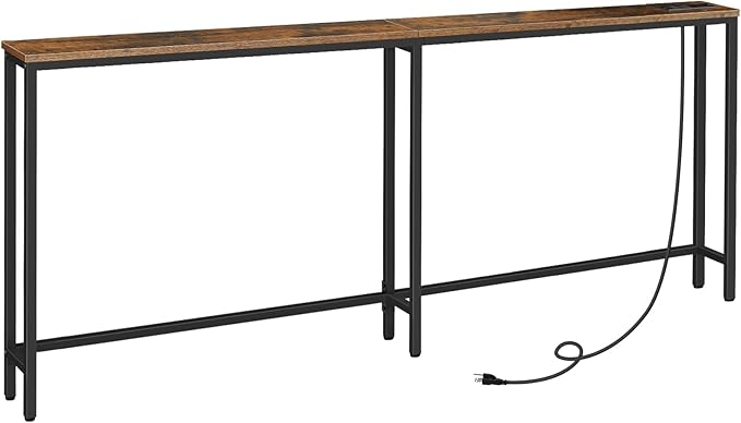 HOOBRO 78.7" Narrow Console Table with Charging Station, 5.9" Sofa Table with 2 Power Outlets and USB Ports, Long Entryway Tables Behind Couch Table, for Hallway, Living Room, Rustic Brown BF205UXG01