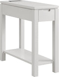 Leick Home Cade Wood Side Table with Drawer, AC & USB Outlet, Floating Top Design, Solid Wood, Storage Shelf, Compact for Small Spaces, 24 in D x 10 in W x 24 in H, Gray, 9080-GR
