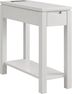Leick Home Cade Wood Side Table with Drawer, AC & USB Outlet, Floating Top Design, Solid Wood, Storage Shelf, Compact for Small Spaces, 24 in D x 10 in W x 24 in H, Gray, 9080-GR