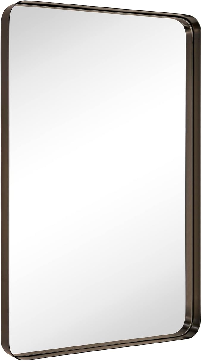 TEHOME 20x30 inch Oil Rubbed Bronze Mirror Dark Bronze Metal Framed Bathroom Mirror for Wall in Stainless Steel Rounded Rectangular Bathroom Vanity Mirrors Wall Mounted