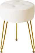 IBUYKE Faux Leather Round Footrest Stool, Makeup Vanity Stool Side Table, PU Dressing Table Seat, Pouf Couch Stool, Golden Steel Legs, White LG-31W