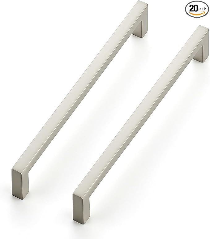 Ravinte 20 Pack Solid 6-1/4 Inch Center to Center Slim Square Bar Drawer Handles - Cabinet Hardware Brushed Nickel Pulls for Kitchen and Drawers