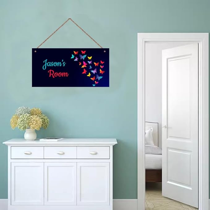 Personalized Sign Butterfly Themed Sign For Kids Room Nursery Door Decor,Custom Name Wall Art Decor Decorative Plate for Boys Bedroom Girls Room Little Man Cave